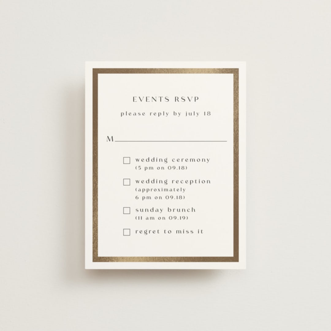 "Framed Photo" - Foil-Pressed Multi-Event RSVP Cards in Latte by Stacy Maalouf - Front