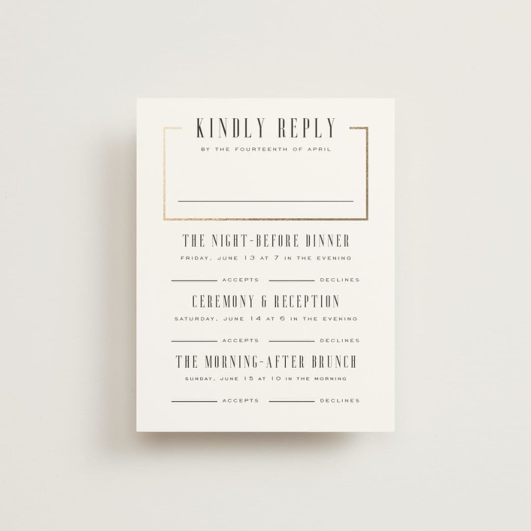 "Documentary" - Foil-Pressed Multi-Event RSVP Cards in Lily by Heather Schertzer - Front