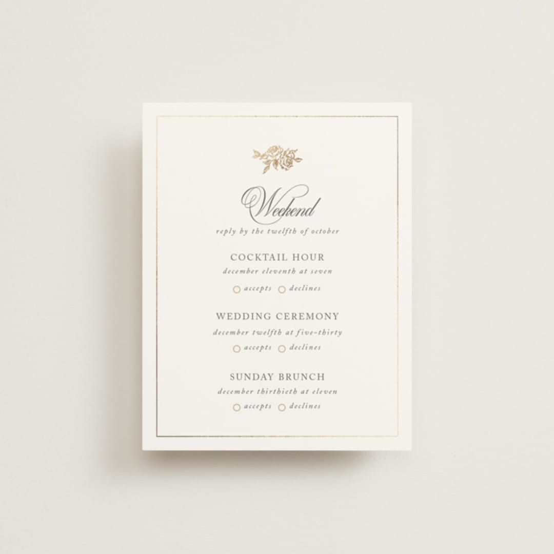 "Here With You" - Foil-Pressed Multi-Event RSVP Cards in Classic Bride by Design Lotus - Front