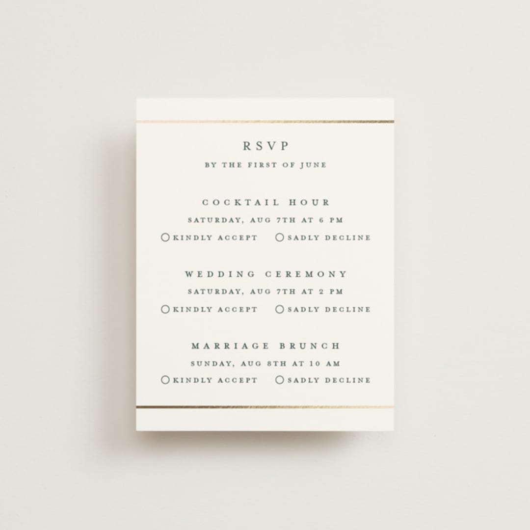 "Style and grace" - Foil-Pressed Multi-Event RSVP Cards in Forest by Stacey Meacham - Front