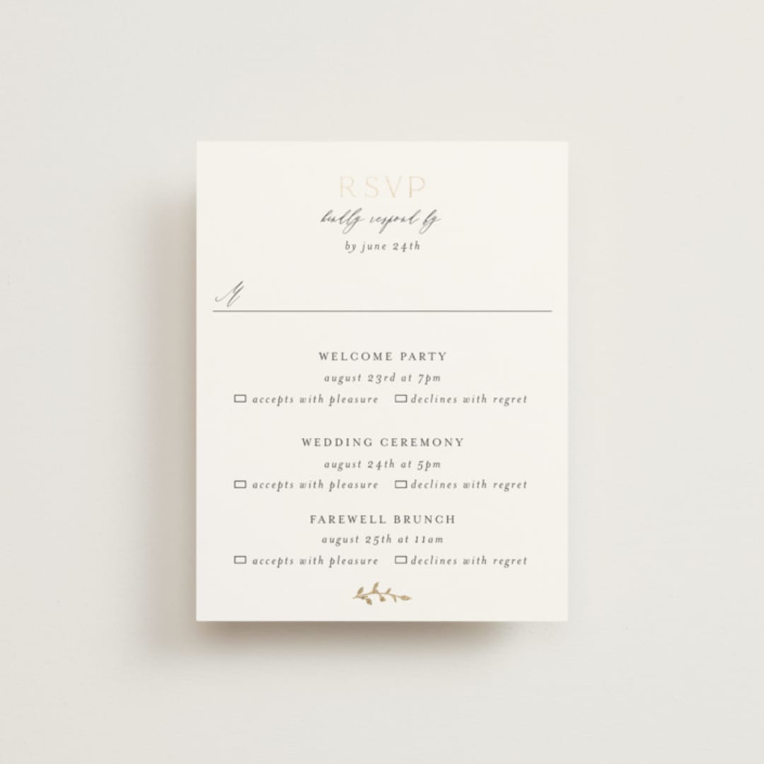 "Delicate Vine" - Foil-Pressed Multi-Event RSVP Cards in Alabaster by Susan Moyal - Front