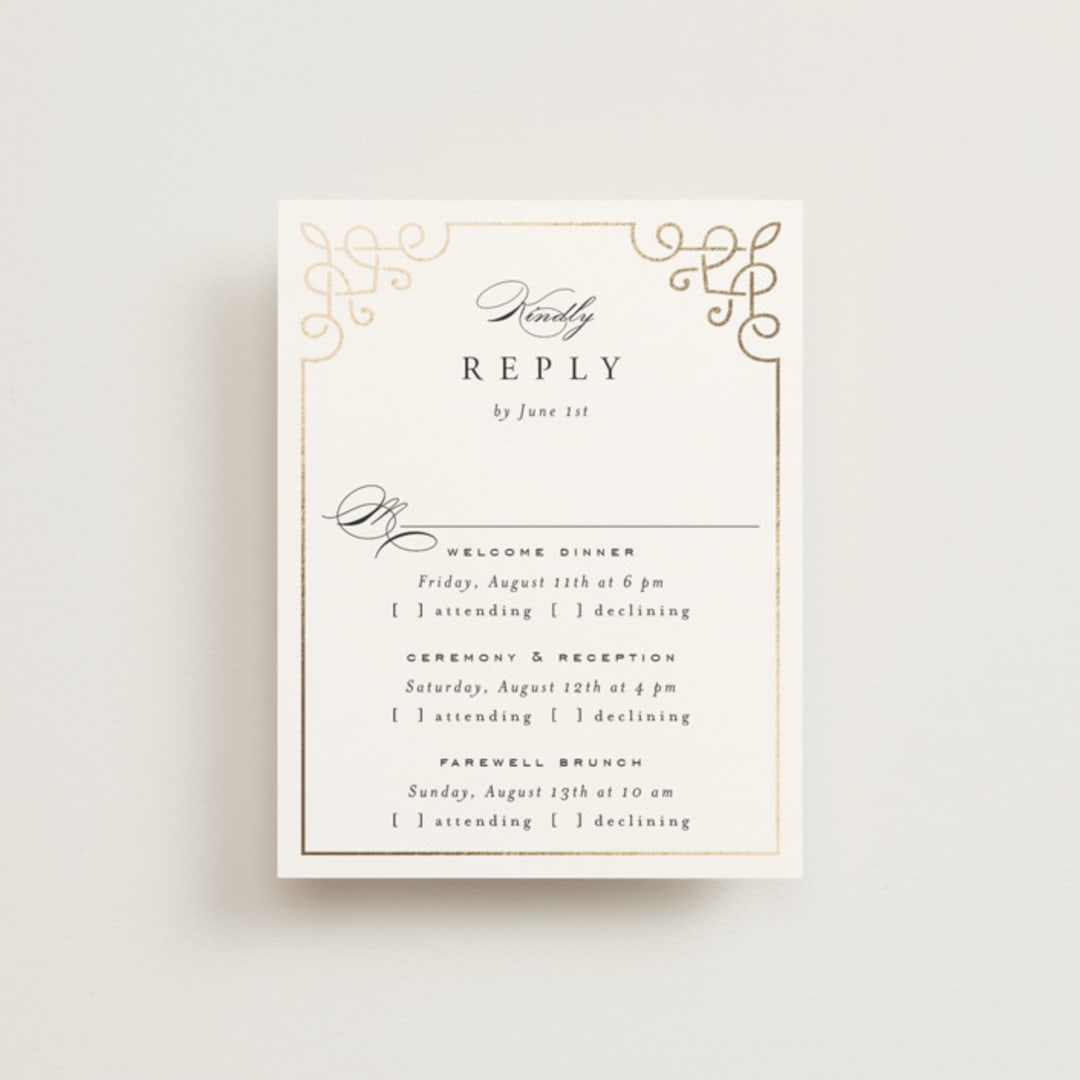 "Intertwined" - Foil-Pressed Multi-Event RSVP Cards in Pearl by Janean Hinger - Front
