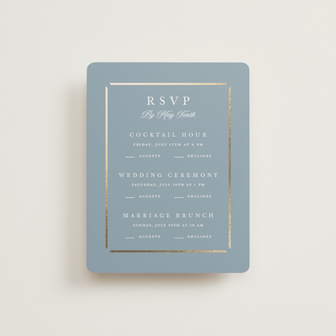"Elegant bevel" - Foil-Pressed Multi-Event RSVP Cards in Dusty Blue by Stacey Meacham - Front