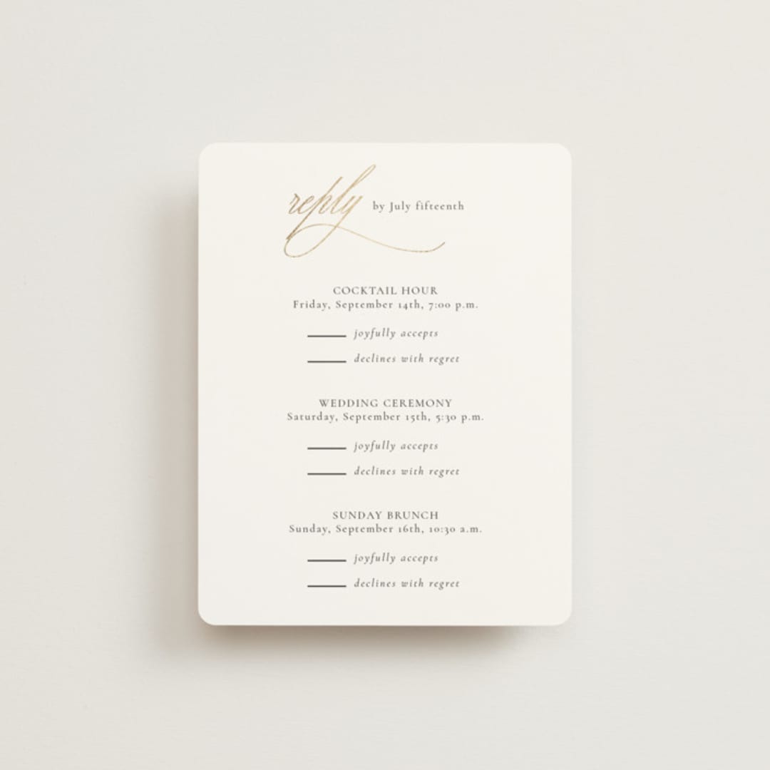 "Aligned" - Foil-Pressed Multi-Event RSVP Cards in Spun Sugar by Jessica Williams - Front