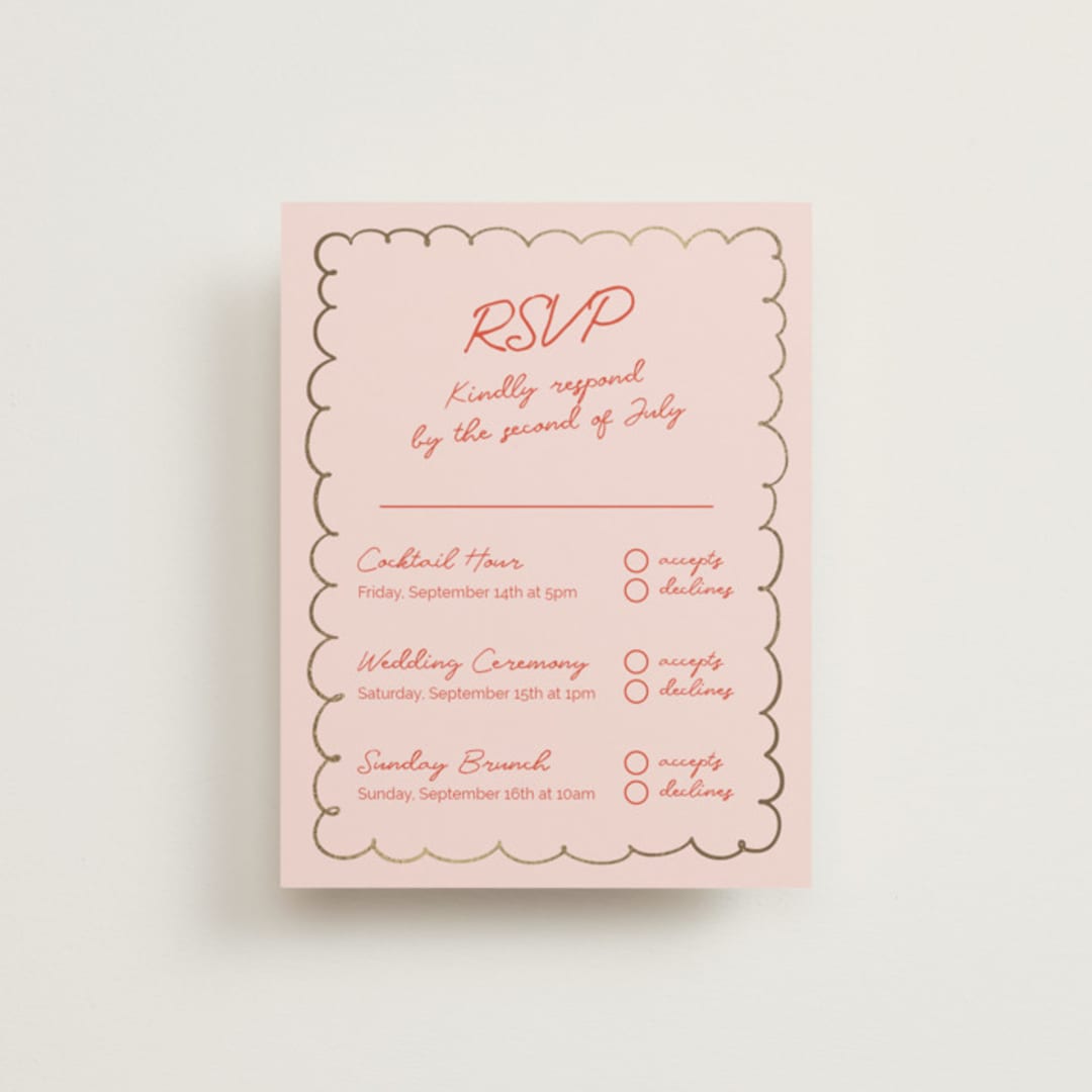 "Party On!" - Foil-Pressed Multi-Event RSVP Cards in Sangria Spark by Zove Ahhh - Front
