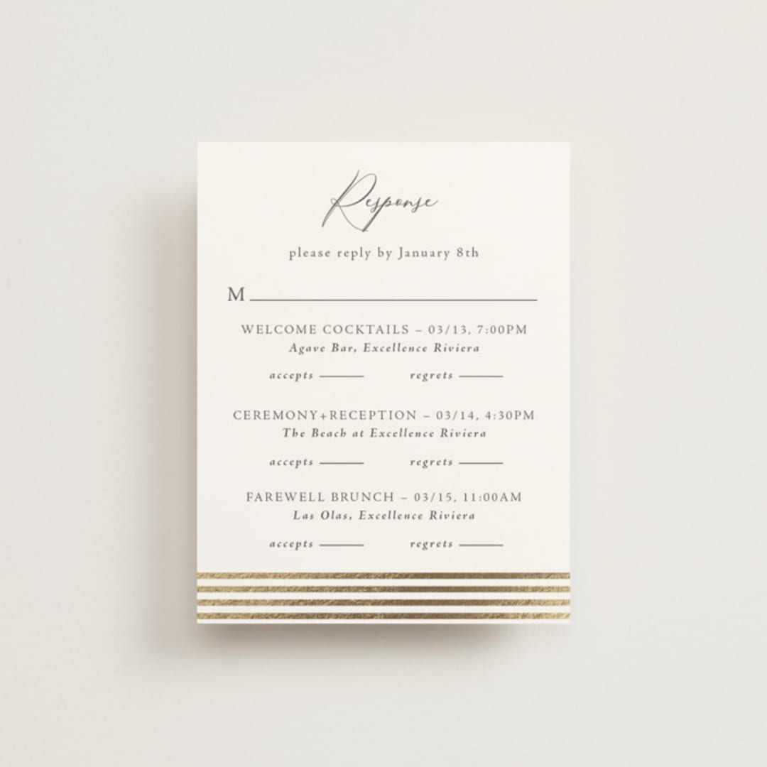 "Palm Monogram" - Foil-Pressed Multi-Event RSVP Cards in Leaf by Olivia Raufman - Front