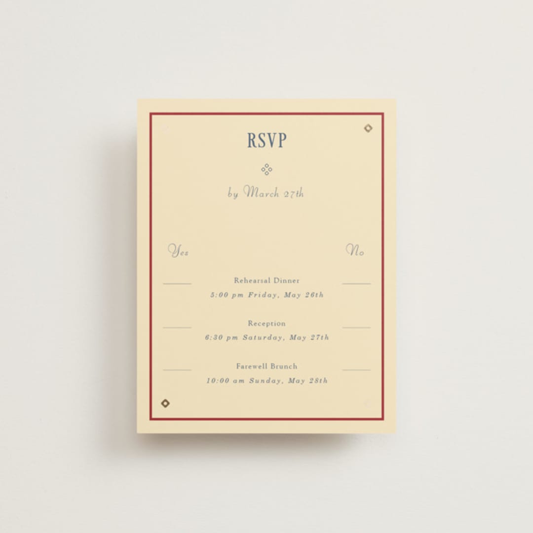 "Woven" - Foil-Pressed Multi-Event RSVP Cards in Navy by Baumbirdy - Front