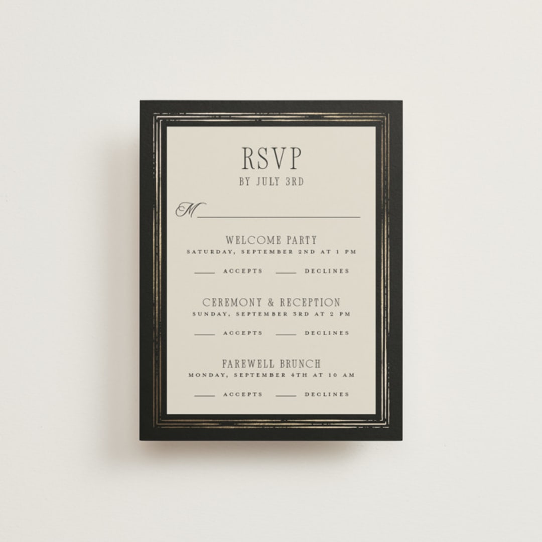 "Emilie" - Foil-Pressed Multi-Event RSVP Cards in Noir by Randi Cirelli - Front