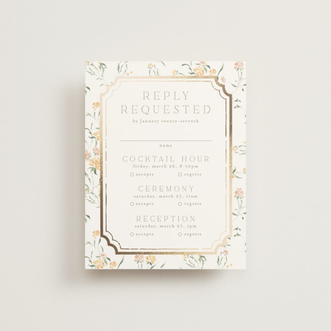 "Victorian Trellis" - Foil-Pressed Multi-Event RSVP Cards in Golden Summer by Erin L. Wilson - Front