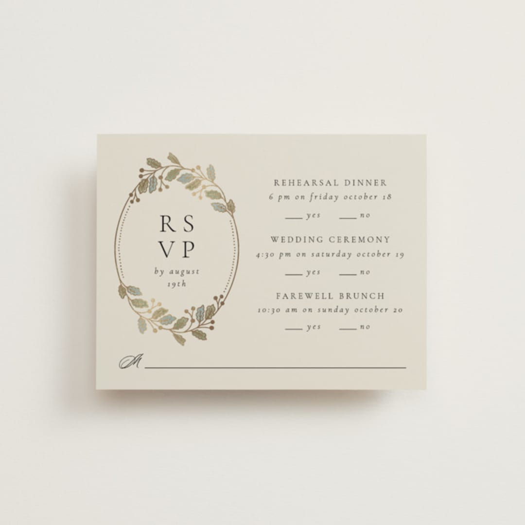 "Vine Wrap" - Foil-Pressed Multi-Event RSVP Cards in Fern by Jen Owens - Front