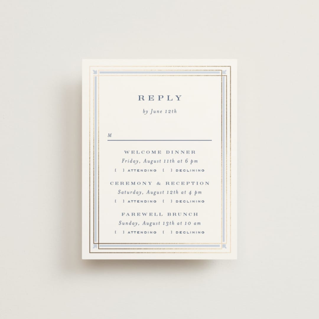 "Aurelia" - Foil-Pressed Multi-Event RSVP Cards in Dusty Blue by Janean Hinger - Front