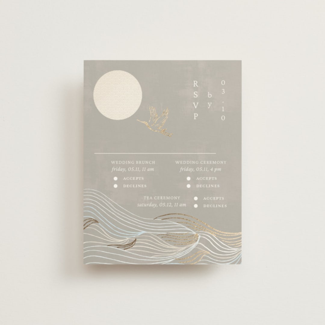 "Asahi" - Foil-Pressed Multi-Event RSVP Cards in Ash by Jelena Vuletic - Front