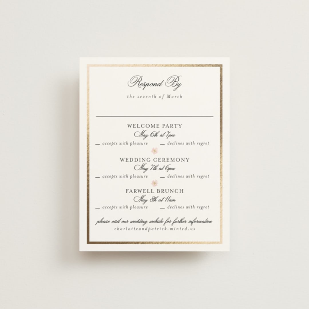 "Embrace" - Foil-Pressed Multi-Event RSVP Cards in Peony by Susan Moyal - Front