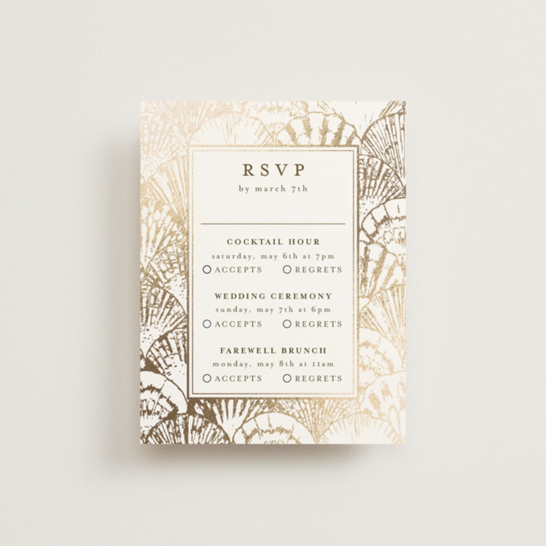 "By the Seashore" - Foil-Pressed Multi-Event RSVP Cards in Pearl by Maria Alou - Front