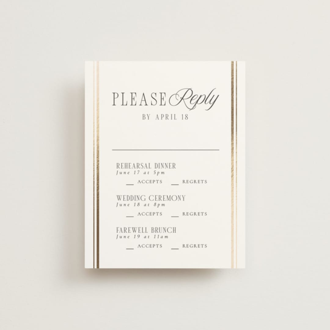 "Side Stripe" - Foil-Pressed Multi-Event RSVP Cards in Pearl by Nicole Walsh - Front