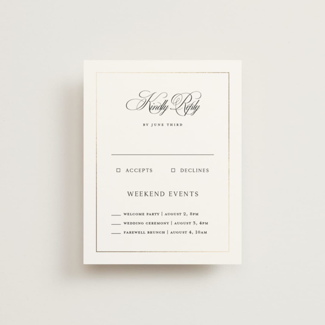 "Monogram Script" - Foil-Pressed Multi-Event RSVP Cards in Silk by Kelly Schmidt - Front