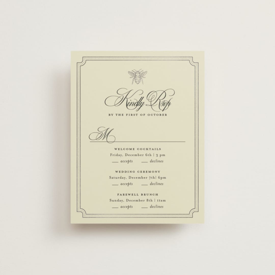 "Honeybee" - Foil-Pressed Multi-Event RSVP Cards in Cream by Jennifer Lew - Front