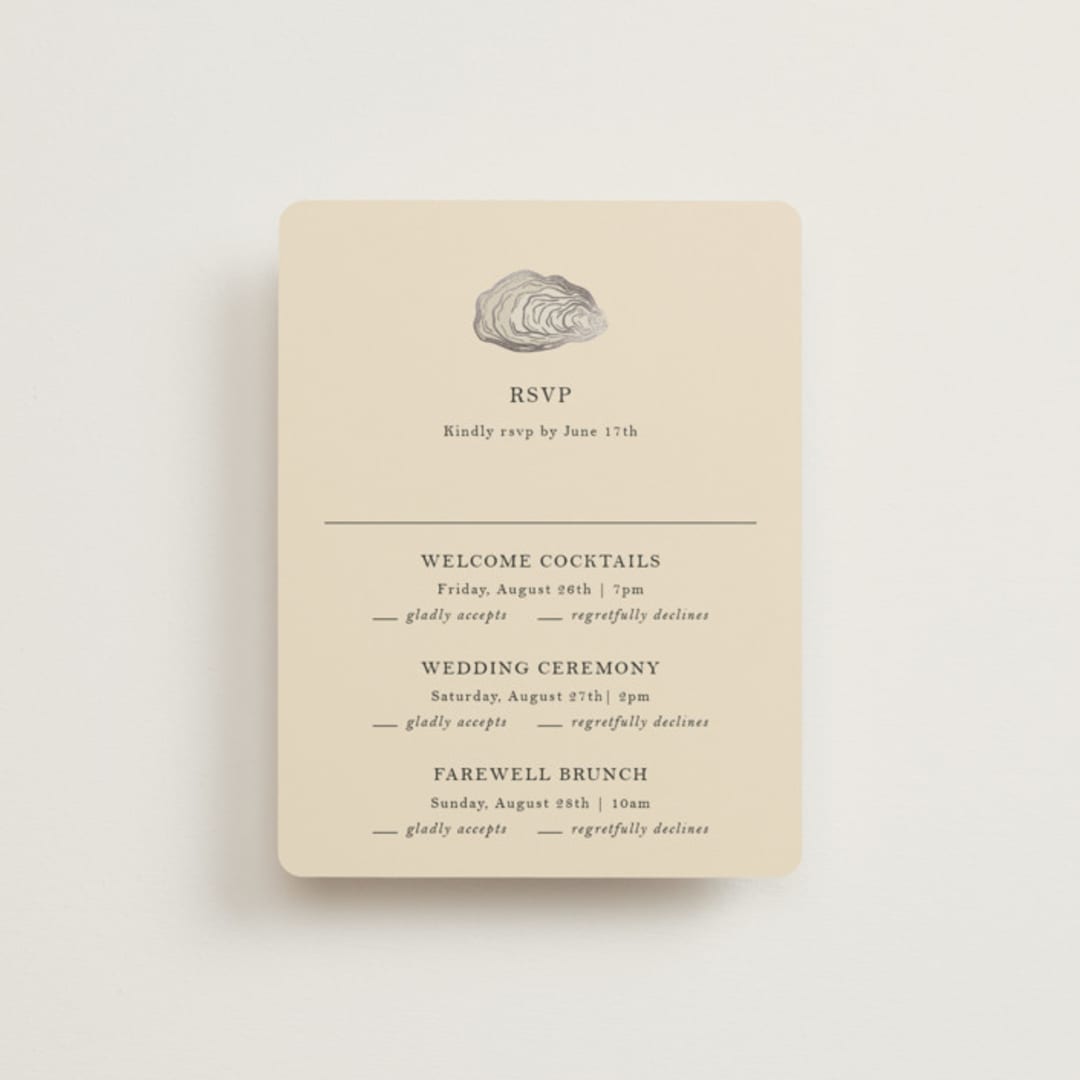 "Cove" - Foil-Pressed Multi-Event RSVP Cards in Sand by Jennifer Lew - Front