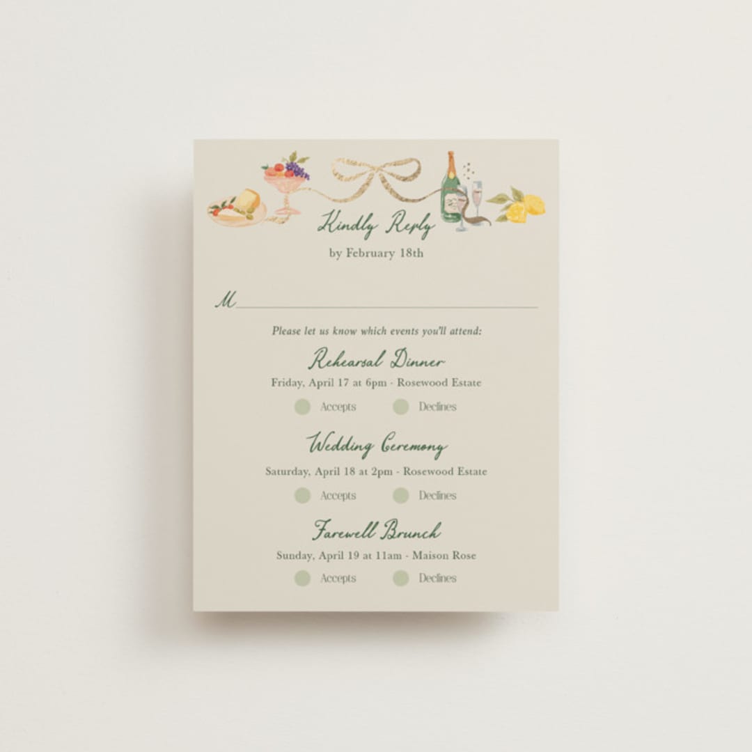 "Garden Feast" - Foil-Pressed Multi-Event RSVP Cards in Garden by Elly - Front