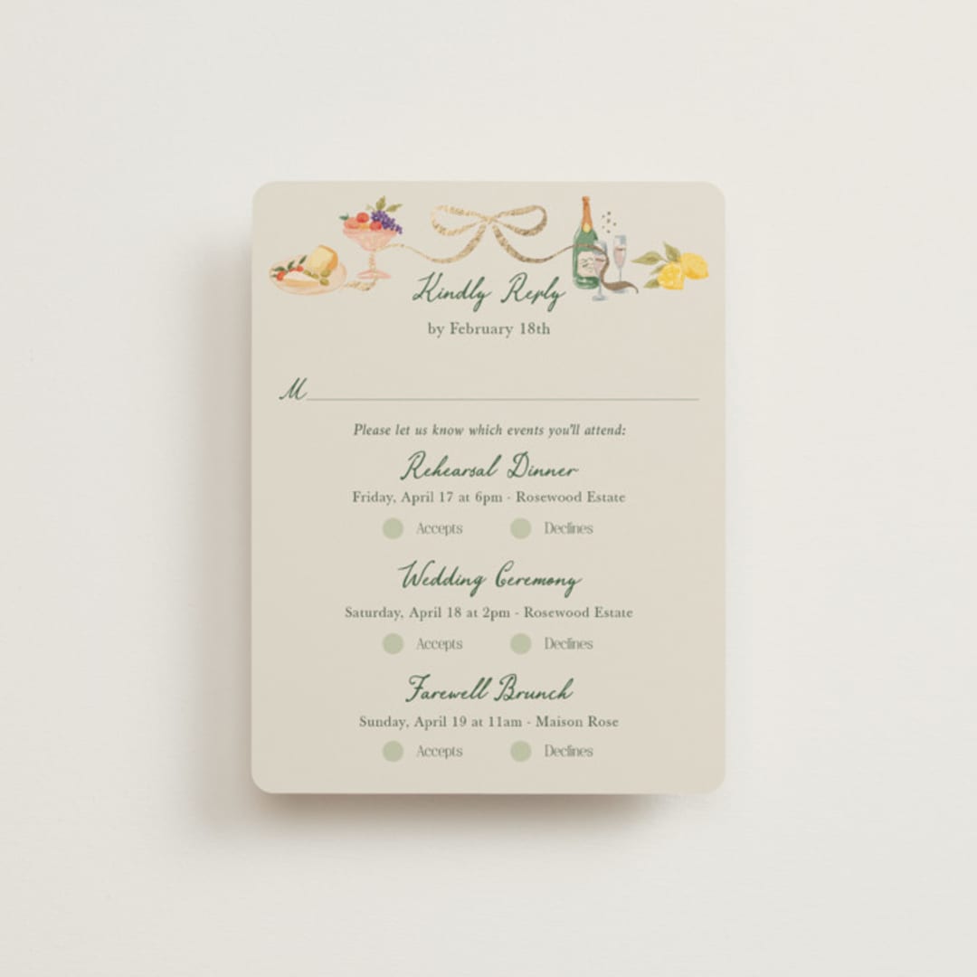 "Garden Feast" - Foil-Pressed Multi-Event RSVP Cards in Garden by Elly - Front
