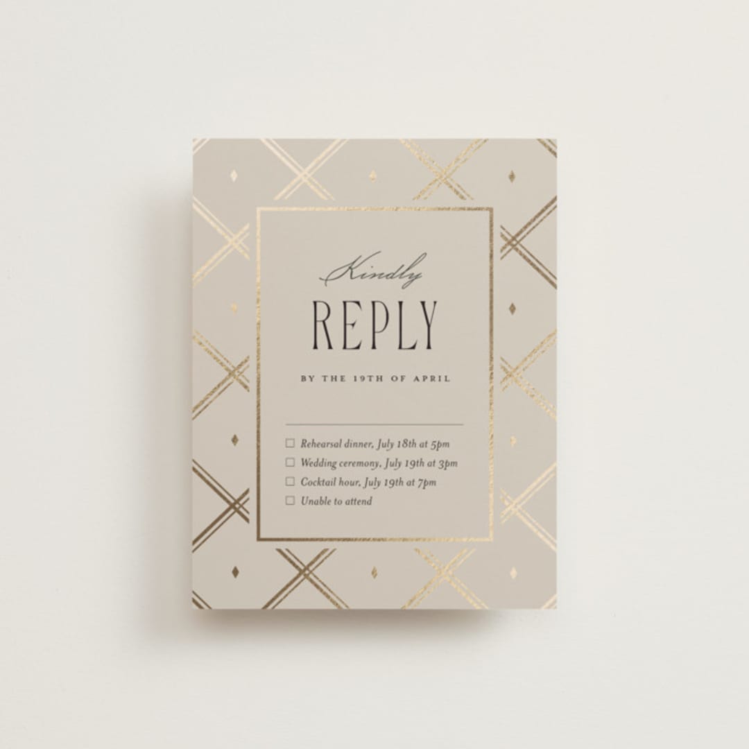 "Luxe Lines" - Foil-Pressed Multi-Event RSVP Cards in Champagne by Kristin Oliversen - Front