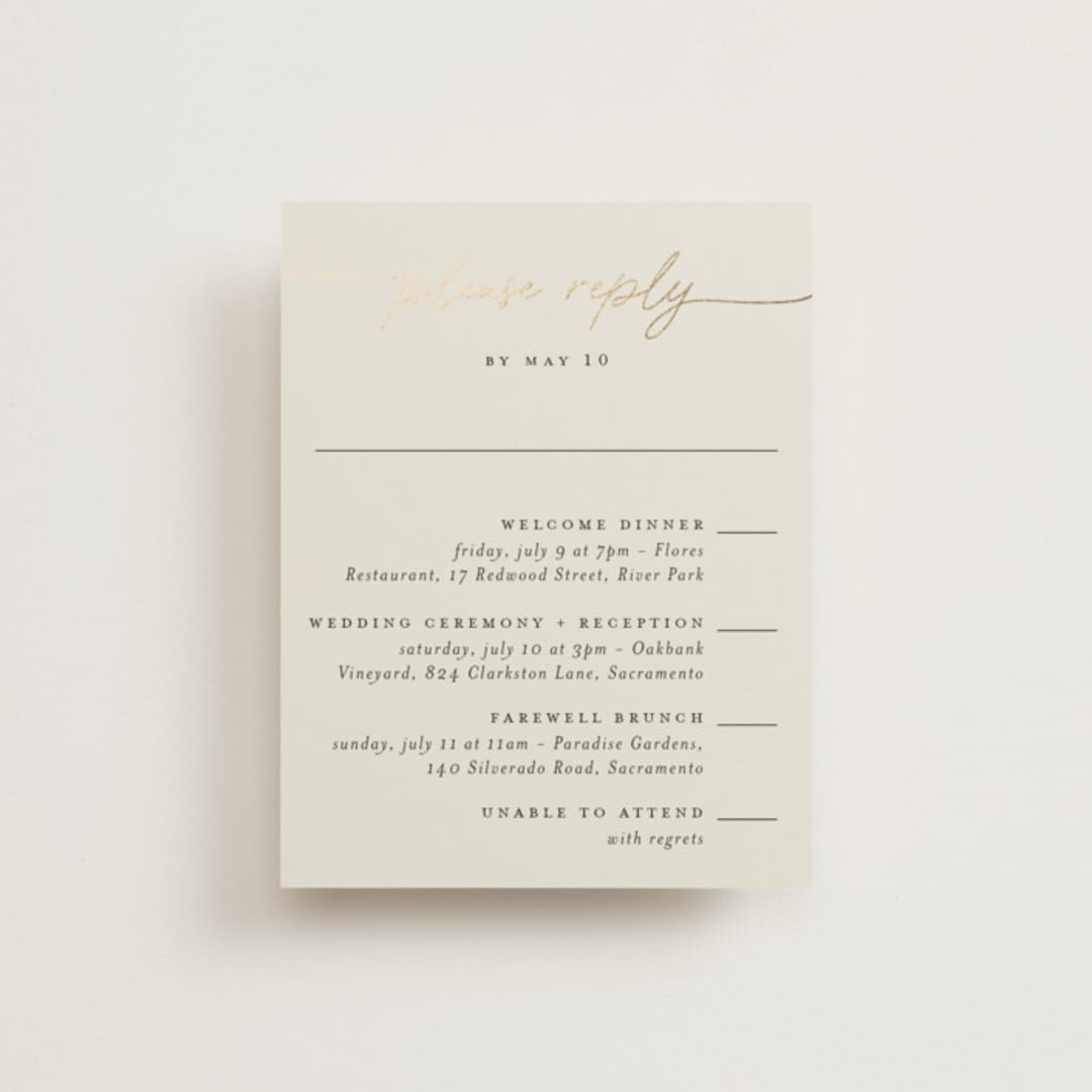 "silk" - Foil-Pressed Multi-Event RSVP Cards in Linen by Pippa Shaw - Front