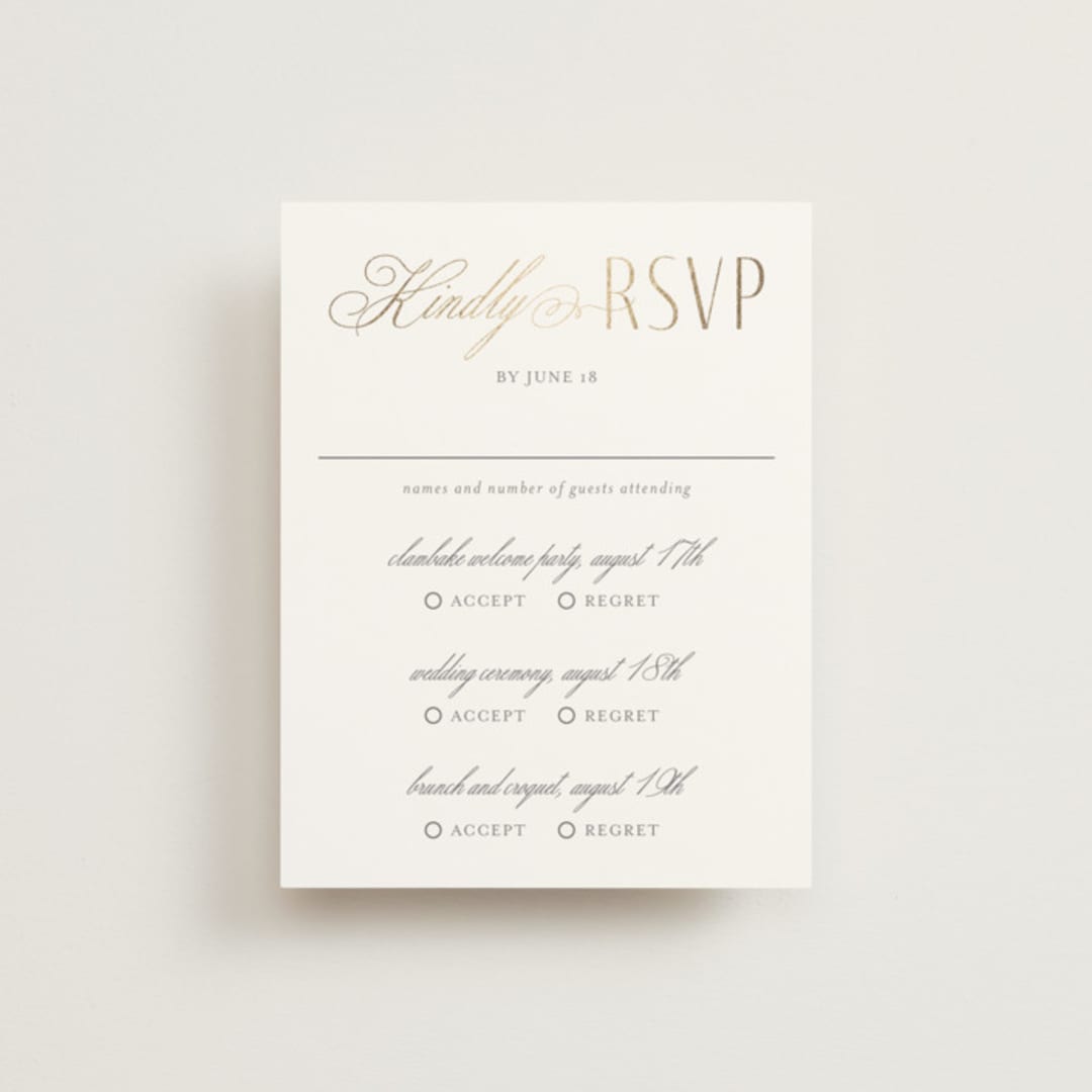 "Monatuk" - Foil-Pressed Multi-Event RSVP Cards in Fog by Ashlee Townsend - Front