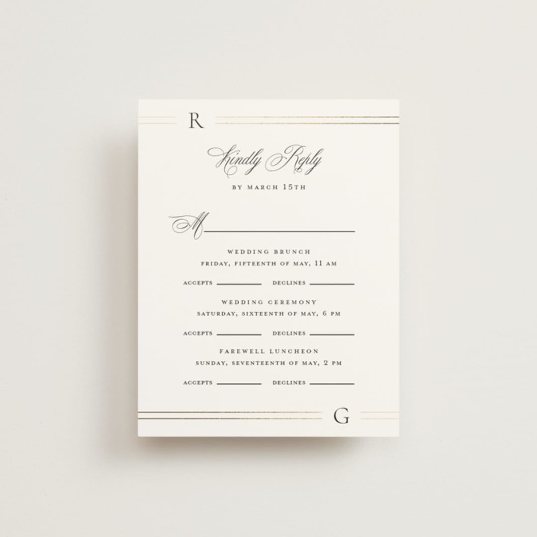 "Elencourt" - Foil-Pressed Multi-Event RSVP Cards in Quartz by Jelena Vuletic - Front