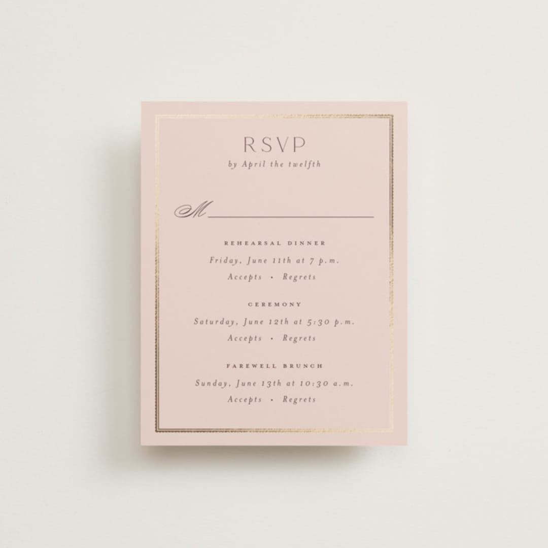 "Scallop Monogram" - Foil-Pressed Multi-Event RSVP Cards in Rose Quartz by Emily Betts - Front