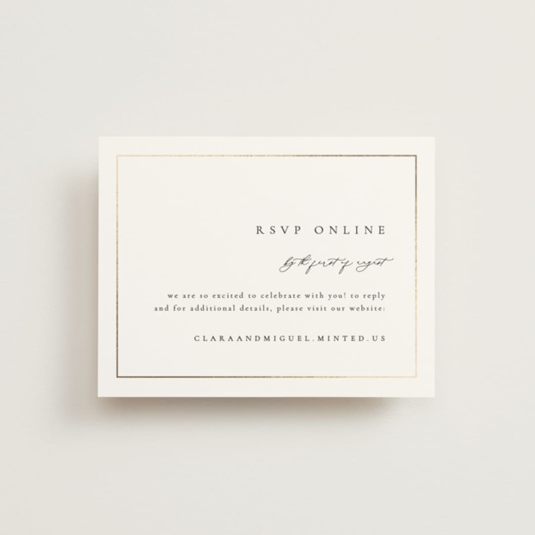 "Golden Ampersand" - Foil-Pressed RSVP Online Enclosure Cards in Silk by Kelly Schmidt - Front