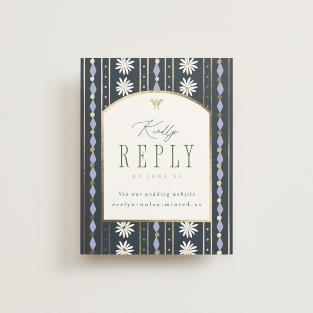"Sadie" - Foil-Pressed RSVP Online Enclosure Cards in Periwinkle by Erin German - Front