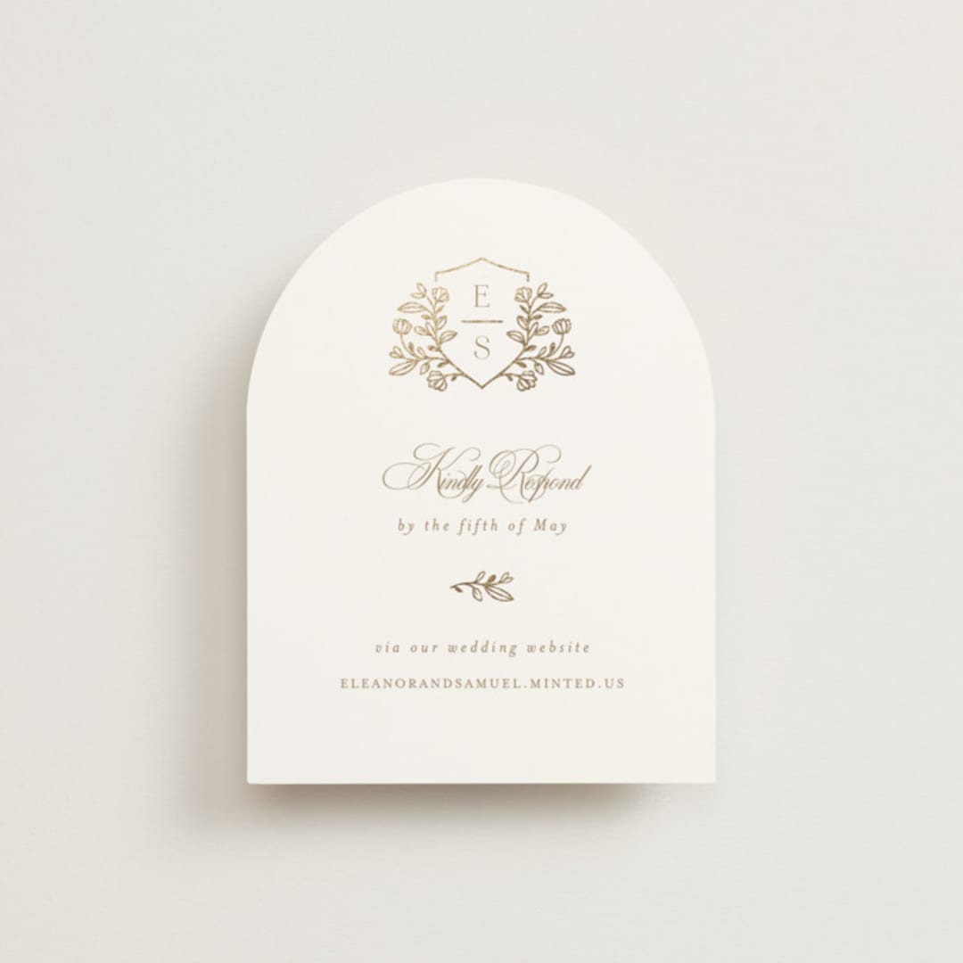 "Gold Crest" - Foil-Pressed RSVP Online Enclosure Cards in Ivory by Mansi Verma - Front