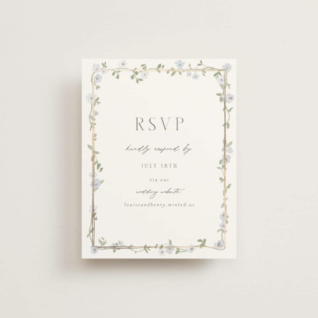 "Portico" - Foil-Pressed RSVP Online Enclosure Cards in Blue Bell by Everett Paper Goods - Front