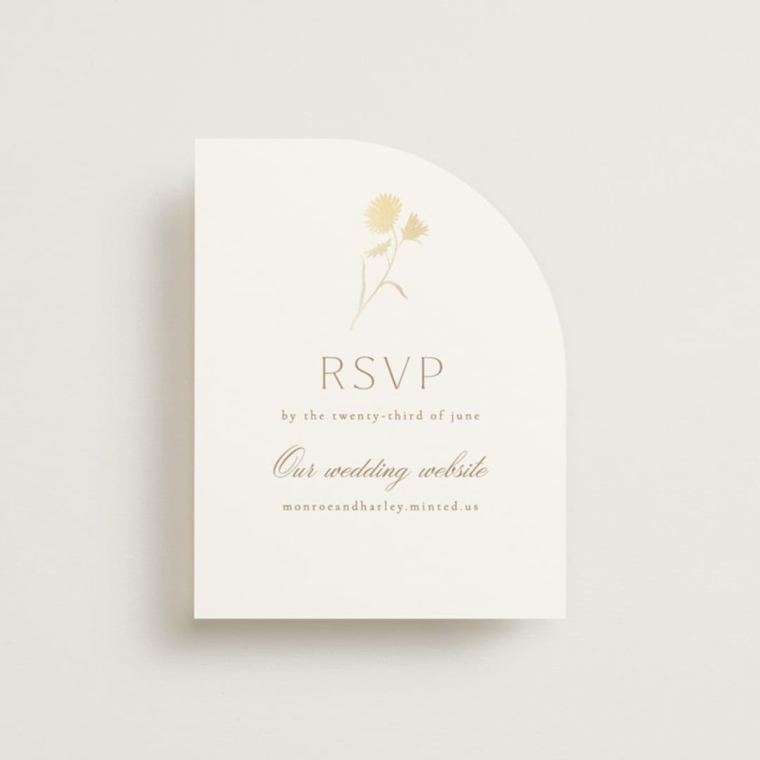 "The Romantic" - Foil-Pressed RSVP Online Enclosure Cards in Buttercream by Kristie Kern - Front