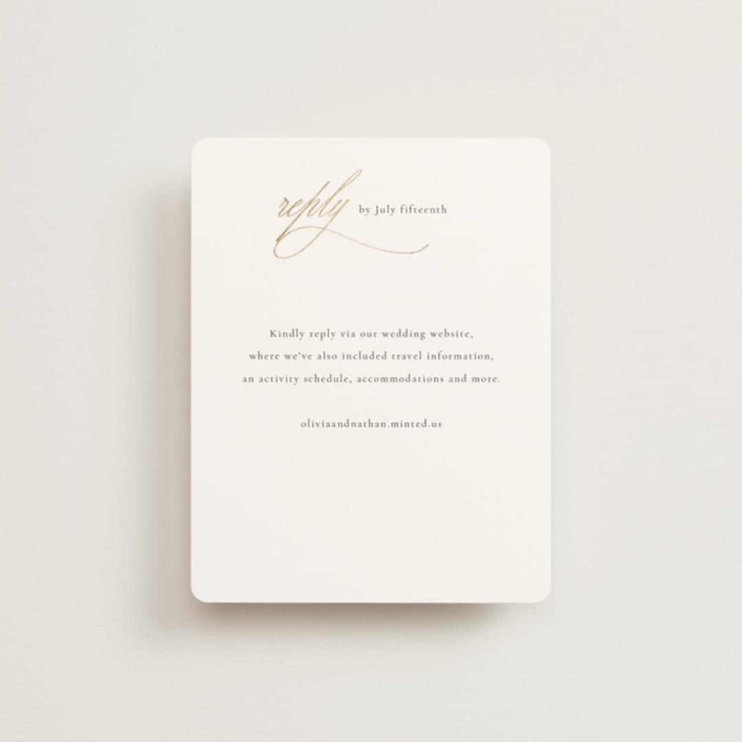 "Aligned" - Foil-Pressed RSVP Online Enclosure Cards in Spun Sugar by Jessica Williams - Front