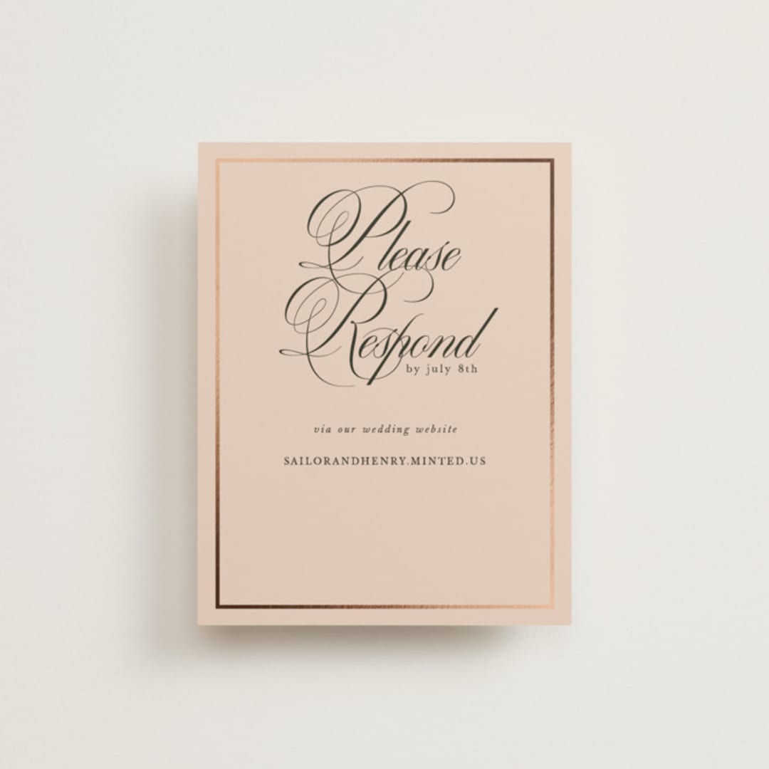 "Playbill" - Foil-Pressed RSVP Online Enclosure Cards in Midnight Forest by Morgan Kendall - Front