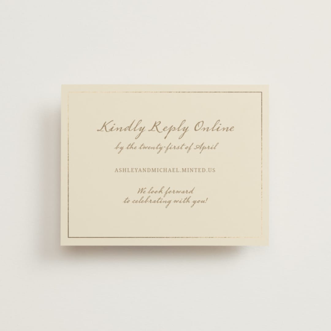 "Boho flower crest" - Foil-Pressed RSVP Online Enclosure Cards in Ivory by Cass Loh - Front