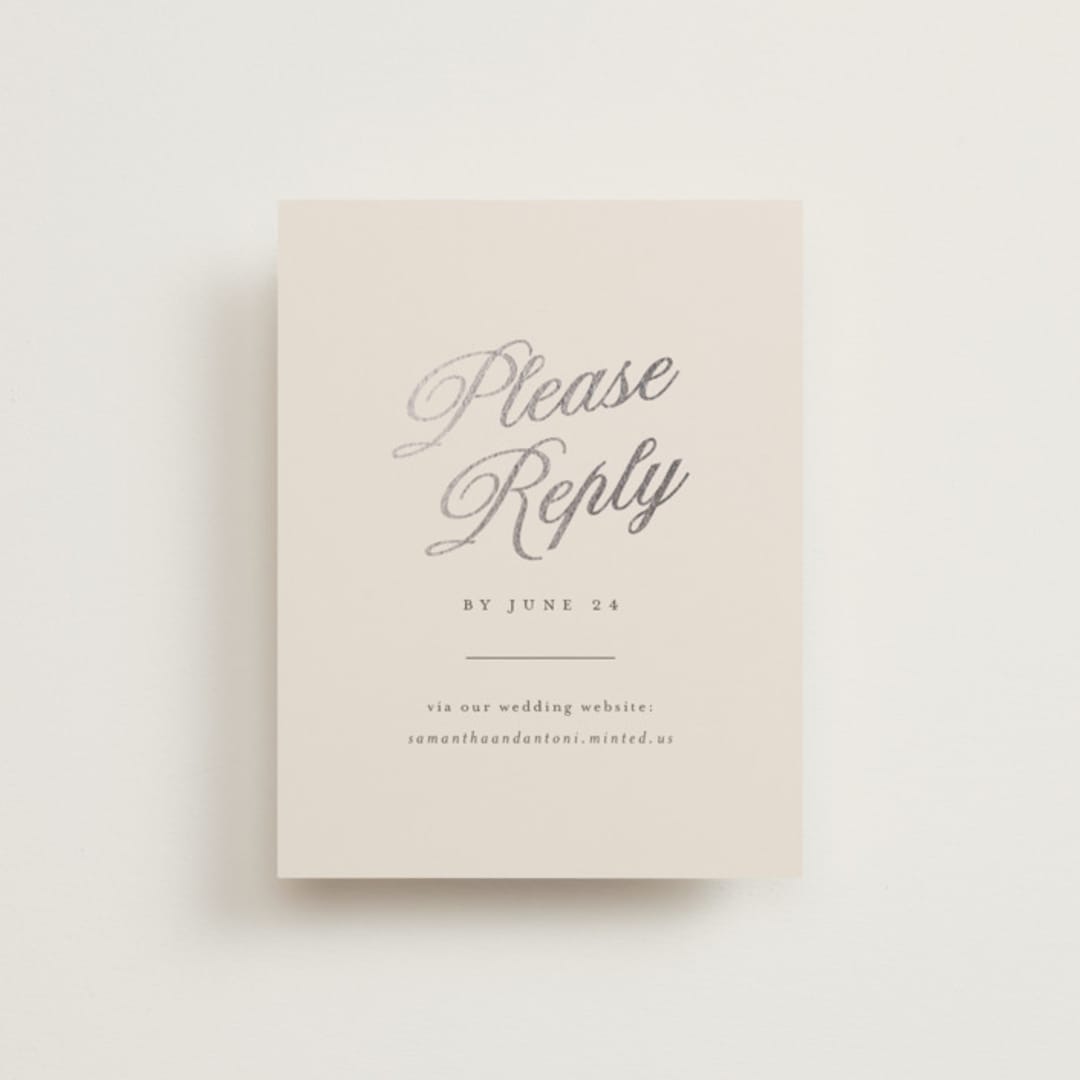 "Tux" - Foil-Pressed RSVP Online Enclosure Cards in Antique by Nicole Walsh - Front