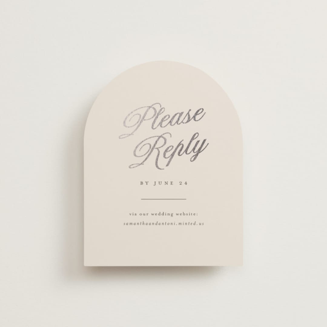 "Tux" - Foil-Pressed RSVP Online Enclosure Cards in Antique by Nicole Walsh - Front