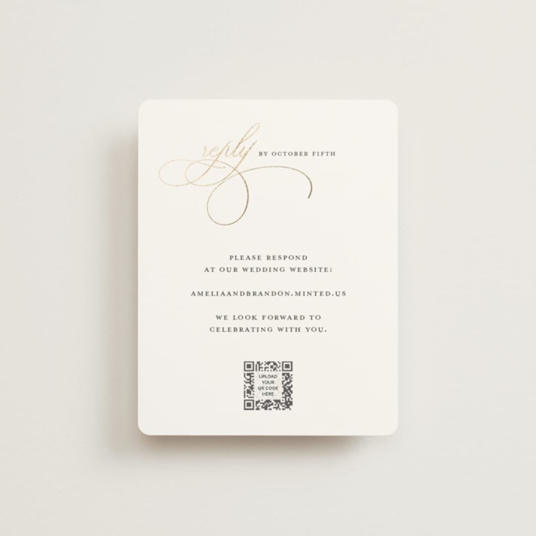 "Elegant Flourish" - Foil-Pressed RSVP Online Enclosure Cards in Sugar by Jessica Williams - Front