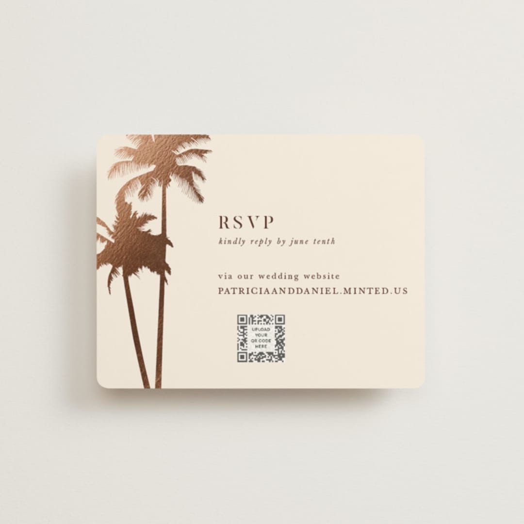 "Sunset by the Sea" - Foil-Pressed RSVP Online Enclosure Cards in Coral by lulu and isabelle - Front