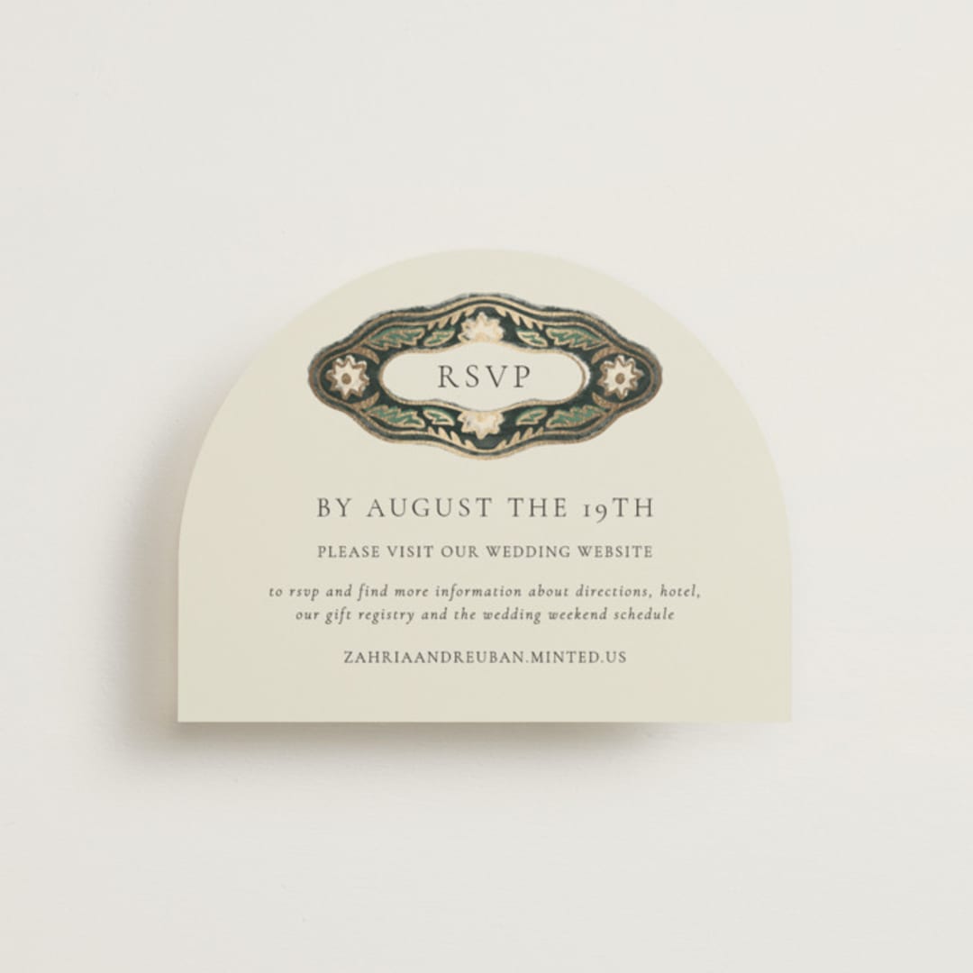 "Frame" - Foil-Pressed RSVP Online Enclosure Cards in Emerald by Jen Owens - Front