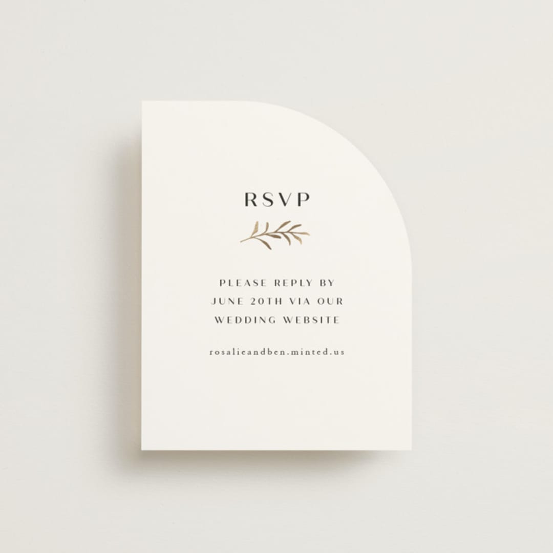 "Petite Sprig" - Foil-Pressed RSVP Online Enclosure Cards in Black Dahlia by Olivia Raufman - Front