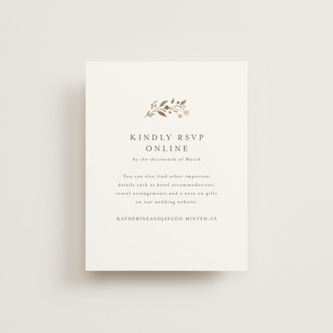 "Embrace" - Foil-Pressed RSVP Online Enclosure Cards in Cloudy by Jennifer Postorino - Front