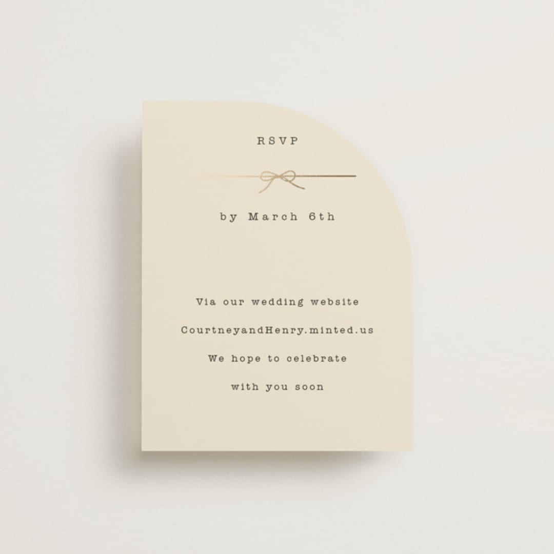 "Bow Tie" - Foil-Pressed RSVP Online Enclosure Cards in Ivory by Baumbirdy - Front