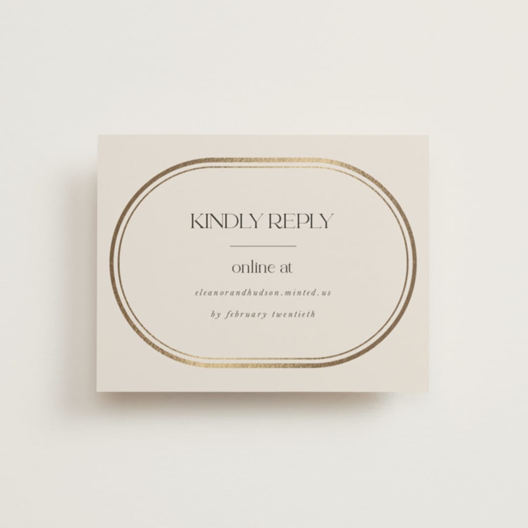 "oval" - Foil-Pressed RSVP Online Enclosure Cards in Sandstone by Lori Wemple - Front