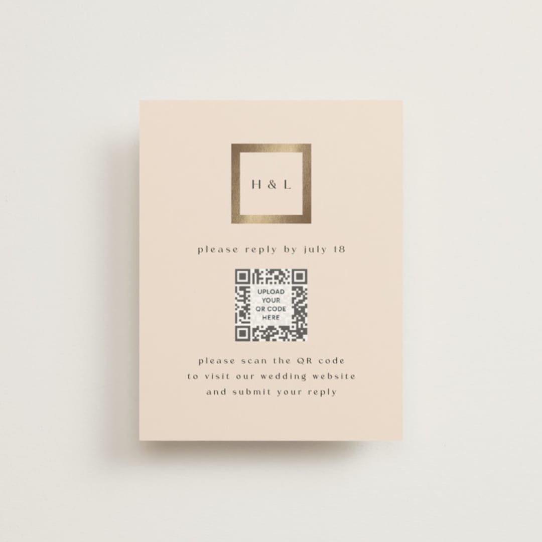 "Framed Photo" - Foil-Pressed RSVP Online Enclosure Cards in Latte by Stacy Maalouf - Front