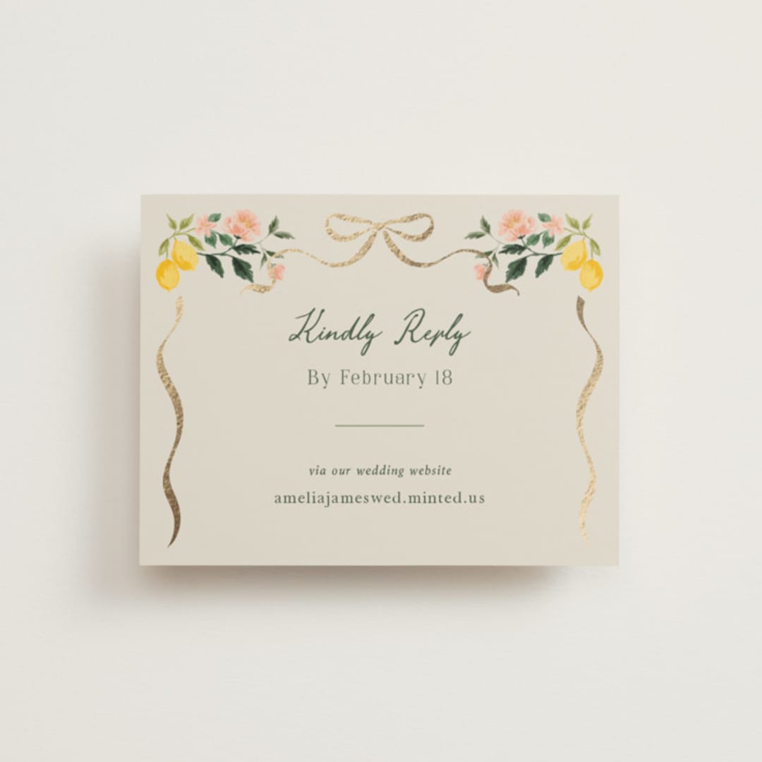 "Garden Feast" - Foil-Pressed RSVP Online Enclosure Cards in Garden by Elly - Front