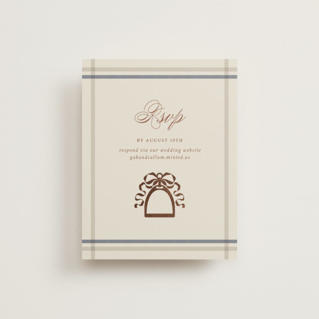 "Equestrian" - Foil-Pressed RSVP Online Enclosure Cards in Midnight by Sam Dubeau - Front