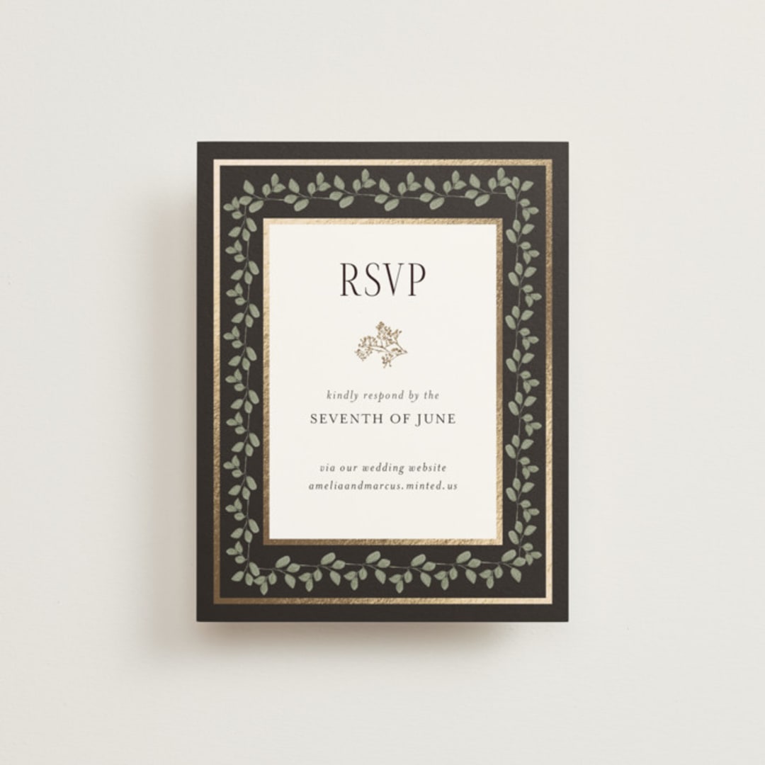 "Flouriishing" - Foil-Pressed RSVP Online Enclosure Cards in Blush by Susan Moyal - Front